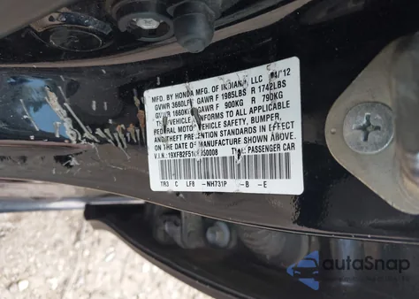 2012 Honda Civic Lx from USA, damaged, VIN 19XFB2F51CE350008